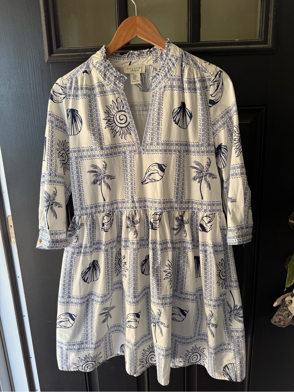 Women’s Calypso St. Barth Nautical Cotton Mini Dress Size Medium Navy Blue White